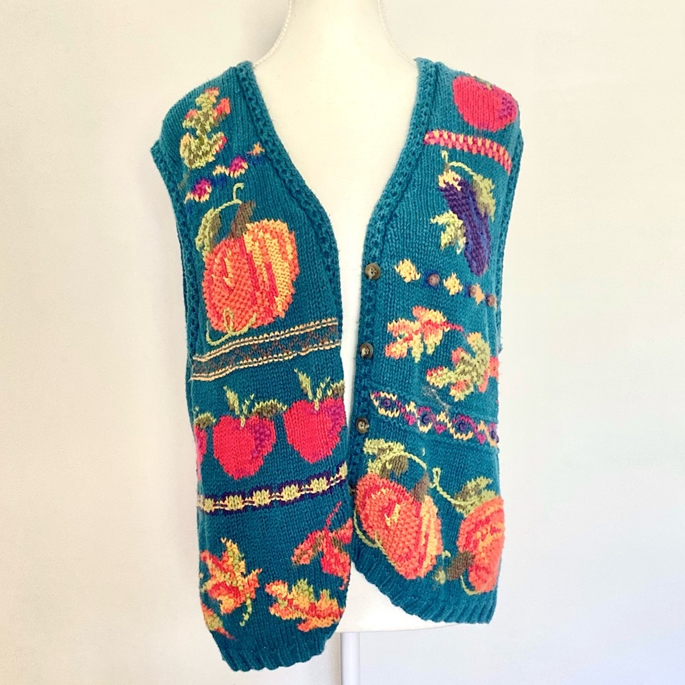 Vintage Hand Knit Fall Fruit Vest